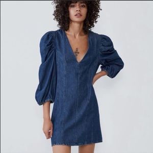 Zara Denim Dress with Puffy Sleeves